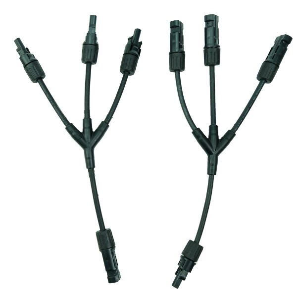 Solarkabel Y 1 zu 3 -Verteiler,1 Paar MC-4 Kabel Solarpanel 1Y2 12AWG Y Solarkabel Stecker Fotovoltaik Kabel Y Stecker,1Y2 Stecker Paar für Solaranlage Steckerfertig(Rot +Schwarz).